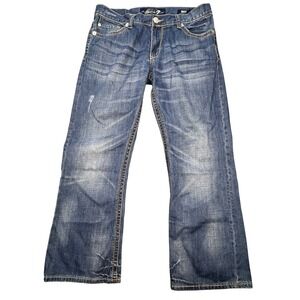 Seven7 Blue Denim Bootcut Distressed Flap Pocket Jeans Mens 34x30